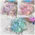 Sparkling cat paw squishy stress relief toys in pastel purple pink and cyan with pearls - Pink Gold Cat Paw / 7cm Size / Pink