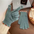 Warm knitted winter gloves with exposed two-finger design in teal blue - Two Finger Open Knit Style / Lake Blue
