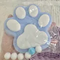 Soft plush-textured blue and white cat paw squishy stress relief toy in a clear bag - Blue White Plush Cat Paw / 15cm Size / Blue & White