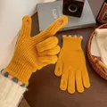 Cozy yellow knitted winter gloves with two-finger touchscreen openings for adults. - Two Finger Open Knit Style / Yellow