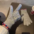Soft grey knitted winter gloves featuring a 2-finger touchscreen design and decorative trim - Two Finger Open Knit Style / Gray