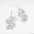 Detailed view of silver zinc alloy leaf branch hook earrings on white background - Leaf Earrings / Silver