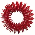 Detailed close-up view of a bright red metallic spring finger massage ring for stress relief - Red