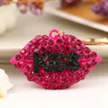 Portachiavi a forma di labbra con strass rosa e scritta KISS nera, regalo di San Valentino - Rosso rosa