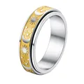 Anillo giratorio de acero inoxidable con motivos de sol luna y estrellas en plata y oro - US 5 / Anillo Spinner Celestial Alivio de Estrés / Dorado