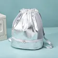 Metallic silver dry-wet separation fitness backpack featuring a bottom shoe compartment - 36-55L / Silver