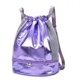 Purple metallic drawstring gym backpack with wet dry separation and shoe compartment - 36-55L / Light Purple