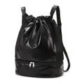 Black waterproof dry-wet separation gym bag with separate shoe compartment and drawstring - 36-55L / Versatile Black