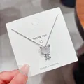 Elegante Halskette aus Titanstahl mit süßem Katzenanhänger in poliertem Silberfinish - Tanzender Katzen-Strass-Stil (X195) / 18K-Gold / Silber