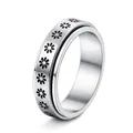 Rotatable silver stainless steel anxiety ring featuring engraved flower daisy pattern - US 5 / Silver-Daisy