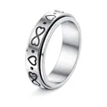 Anello spinner in acciaio inossidabile argento con cuore inciso e simboli dell'infinito - US 5 / Nero argento