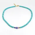 Collana di perle turchesi fatta a mano con perle a righe colorate e chiusura oro - Stile Perline di Vetro a Righe (N2635-Y01)