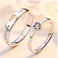 Minimalist silver couple rings with heart zircon and 'endless love' engraving - One Pair