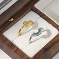 Elegant sun and moon rhinestone couple rings set presented in a premium wooden gift box - Sun Moon Pair Rings