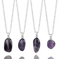Collares con colgante de piedra de amatista natural en bruto con cristales pulidos - Amatista