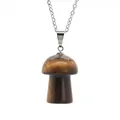 Collier pendentif champignon en pierre d'œil de tigre naturelle avec chaîne argentée - Œil de tigre