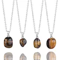 Cuatro collares con colgante de piedra de ojo de tigre natural - Ojo de tigre