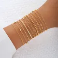 11-teiliges goldenes Gliederketten-Armband-Set mit Herz-, Perlen- und Kordel-Designs - 11-teiliges Goldenes Europäisches Minimalistisches Armband-Set (6119901HB) / 11er Pack / Gold