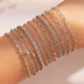 11-teiliges Set silberner minimalistischer Kettenarmbänder mit Herz- und Perlendesign - 11-teiliges Silbernes Herz-Stapel-Armband-Set (6119902HB) / 11er Pack / Silber