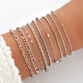 11-teiliges Set aus silbernen mehrlagigen Kettenarmbändern mit Twist- und Perlendesign am Handgelenk - 11-teiliges Silbernes Figaro-Schlangenketten-Armband-Set (6410402HB) / 11er Pack / Silber