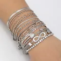 Elegantes 11-teiliges silbernes Kettenarmband-Set mit Unendlichkeit und Herz - 11-teiliges Silbernes Minimalistisches Armband-Set (6376101HB) / 11er Pack / Silber