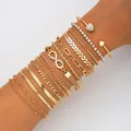 11-teiliges Set goldener minimalistischer Armbänder mit Herz- und Unendlichkeitsdesigns - 11-teiliges Goldenes Modeschmuck-Set (6376102HB) / 11er Pack / Gold