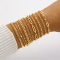 Elegantes 11-teiliges goldenes Gliederketten-Armband-Set mit Herz- und Perlendesign - 11-teiliges Goldenes Büroklammerkettenset (6388701HB) / 11er Pack / Gold