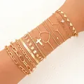 Elegantes 11-teiliges vergoldetes Armband-Set mit Herz-, Kreuz- und Gliederketten-Designs - 11-teiliges Goldenes Kreuz-Herz-Armband-Set (6186701HB) / 11er Pack / Gold