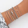 Elegantes Set mit 11 minimalistischen silbernen Armbändern mit Herz- und Perlen - 11-teiliges Einfaches Mode-Armband-Set (6353301HB) / 11er Pack / Silber