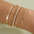 6-teiliges goldfarbenes mehrlagiges Armband-Set mit Schlangen- und Strassketten - 6-teiliges Goldenes Mode-Strass-Armband-Set (6393701HB) / 6er Set / Gold