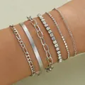 6-teiliges silbernes geschichtetes Armband-Set mit Schlangenkette und Strasssteinen. - 6-teiliges Silbernes Einfaches Strass-Armband-Set (6393702HB) / 6er Set / Silber