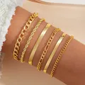 Set mit 6 minimalistischen vergoldeten Kettenarmbändern mit Kordel- und Fischgräten-Design - 6-teiliges Goldenes Europäisches Minimalistisches Ketten-Set (5657801HB) / 6er Set / Gold