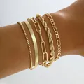Minimalistisches mehrlagiges Goldarmband-Set mit Seil- und Büroklammerketten - 5-teiliges Armband-Set im Europäischen Stil Gold (5767001HB) / 5 Stück / Gold