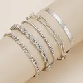 Eleganter 5-teiliger silberfarbener Gliederketten-Armband-Set mit minimalistischen Stilen - 5-teiliges Silbernes Kettenarmband-Set (5767002HB) / 5 Stück / Silber