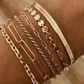Exquisites minimalistisches mehrlagiges Goldarmband-Set mit trendigen Kettendesigns - 6-teiliges Goldenes Kombinations-Armband-Set (5934501HB) / 6er Set / Gold