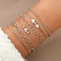 Elegantes 6-teiliges silbernes mehrlagiges Herz-Armband-Set mit minimalistischen Ketten - 6-teiliges Perlen-Herz-Kettenset (6378301HB) / 6er Set / Silber