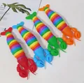 Four colorful rainbow lobster fidget toys with flexible jointed sections for kids stress relief - Red Lobster / Rainbow Lobster