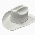 Classic light grey western style wool felt cowboy hat with silver buckle detail - Light Gray