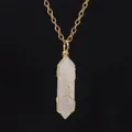 Elegant gold wire wrapped hexagonal white crystal pillar pendant necklace for women - Wire Wrapped Hexagonal Column Necklace / White Crystal