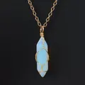 Elegant gold wire wrapped hexagonal prism opalite pendant necklace jewelry for women - Wire Wrapped Hexagonal Column Necklace / Opal