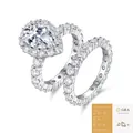 S925 silver stackable ring set featuring pear-cut moissanite with GRA certificate. - US Size 5 / Pear Moissanite Stacking Style (R15473) 2-Piece Set With GRA Certificate