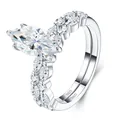 Elegantes S925 Sterling Silber Stapelring-Set mit Moissanit im Marquise-Schliff - US Größe 5 / Marquise Moissanit R17302 Stil (2-teiliges Set)