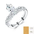 S925 Sterling Silber Stapelring Set mit Marquise-Schliff Moissanit Stein - US Größe 5 / Marquise Moissanit R17302 Stil (Mit GRA-Zertifikat) (2-teiliges Set)