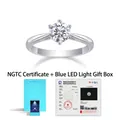 Classic S925 sterling silver moissanite engagement ring with elegant 6-prong setting - US Size 5 / 1ct Lab-Grown Diamond Ring (With NGTC Certificate & Gift Box) / Silver