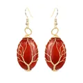 Orecchini albero della vita fatti a mano in filo d'oro con pietre di cristallo rosse - Agata rossa / Oro