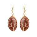 Eleganti orecchini Albero della Vita fatti a mano in filo d'oro con pietre ovali - pietra sabbia dorata / Oro