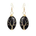 Orecchini Albero della Vita fatti a mano con filo dorato e pietra naturale nera - Ossidiana / Oro