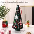 Green Christmas tree-shaped iron storage tin with festive Santa pattern - Christmas Tree Storage Box - Green / 11x23.5cm