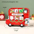 Red Christmas bus-shaped tin storage box featuring festive holiday character illustrations - Christmas Car Storage Box - Red
