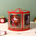 Festive Christmas house shaped musical tin box with Santa Claus carousel design - Music Storage Box - Christmas House
